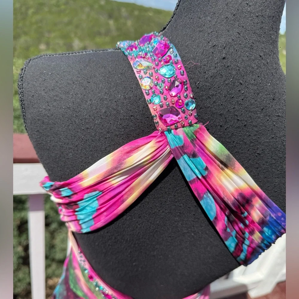 Bebe Darlin‎ Multicolor Rhinestone One Shoulder Gown